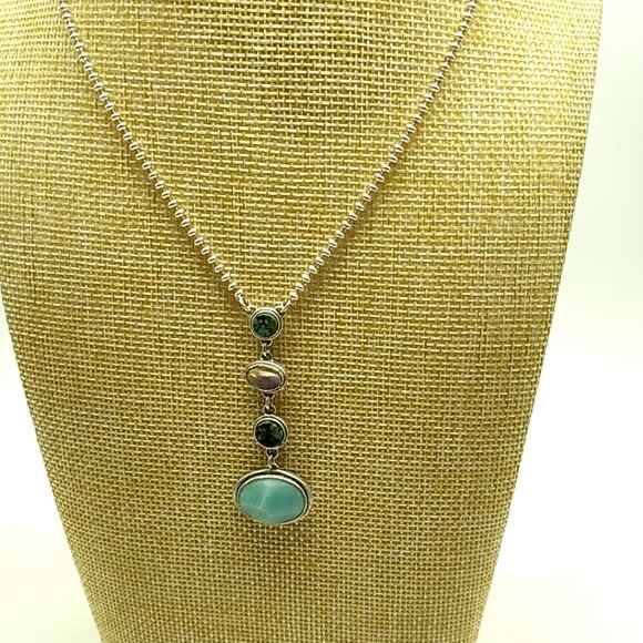 VTG Kenneth Cole Reaction Multi-Stone Y Necklace Silver-tone Beaded Style Chain - Picture 9 of 14